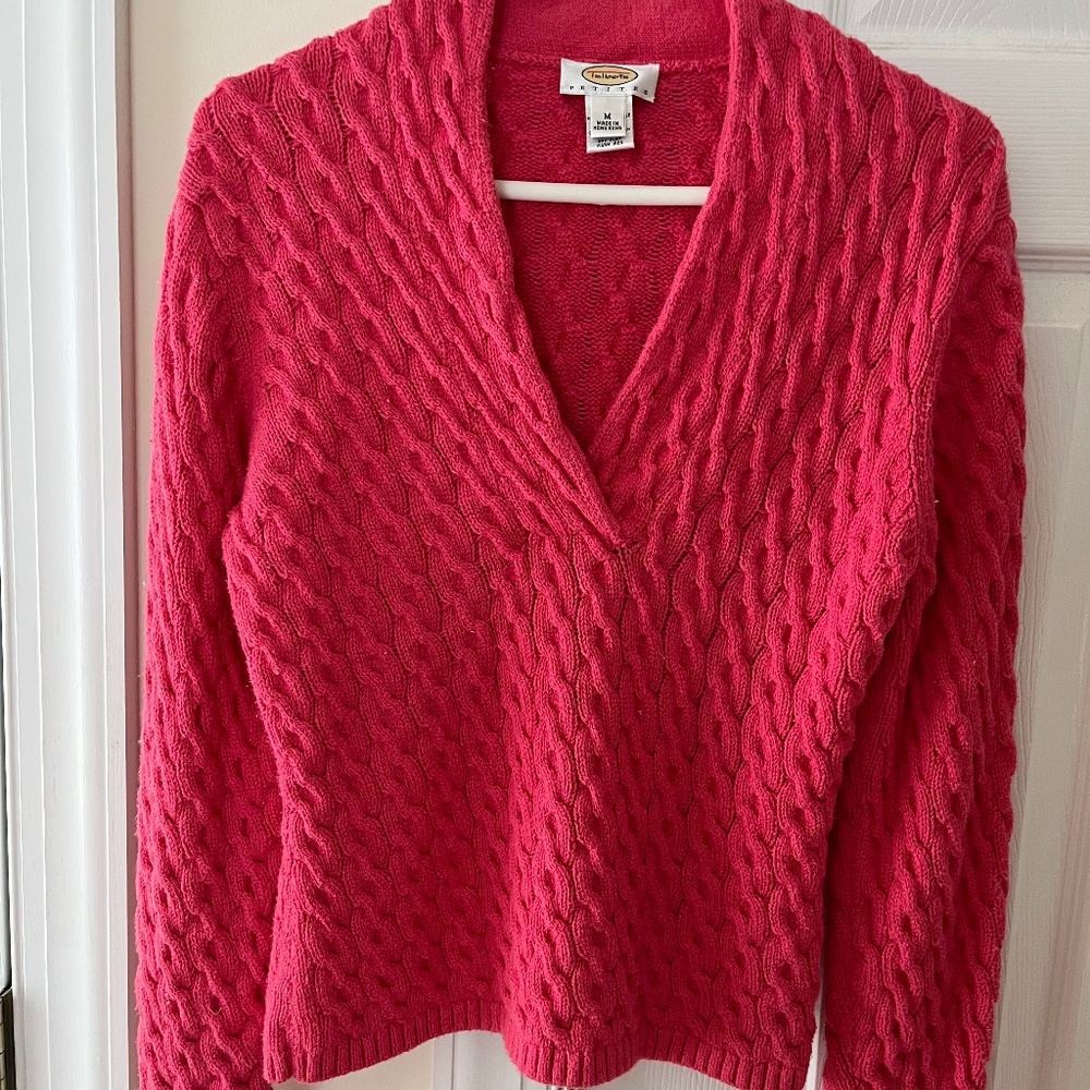 Talbots V Neck Cable Sweater, Petite Medium